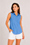 Women's Indigo Zero Sleeve Buttoned Shirt Blouse Summer Stylish Design - 2
