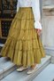 Women's Skirt with Sewing Details and Elastic Waist in Fat Green - 5