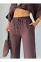 Crep Women's Muslin Trousers – Lace-Up Elastic Waist 100% Cotton Summer Comfortable Pants Brown - 4