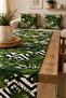 Leaf Patterned Runner and 2-Piece Throw Pillow Set |   Bohemian Tropical Living Room Decoration Set - 3-Piece Dowry Set