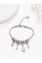 Tarnish-Resistant Steel Zircon Stone Drop Detailed Charm Bracelet - 2