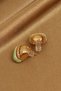 Green Enamel Gold Color Modern Earrings with Stones in the Center - 2