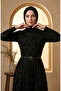 Flock Printed Belted Hijab Dress 5733-01 Black - 3