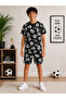 Boys' Football Patterned Shorts Set - Summer Cotton T-Shirt Shorts Pajama Set Black