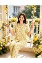 Heart Pattern Yellow Color Shirt Collar Buttoned Short Sleeve Milan Fabric Women's Pajama Set - 3