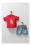 Baby Boy Summer Cotton Denim Shorts Set with Snap Fasteners on the Shoulder (9-18 Months) - 3