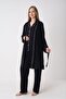 Aylam Lingerie Shirt Collar Front Buttoned Inter-Bias Ribbed 3-Piece Pajama Set with Robe - 2
