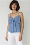 Women's Blue White V-Neck Bow Detailed Thin Strap Blouse with Gipe Detailed Back 20194 60286267