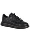 Men's Black Tonal Monogram Embossed Leather Platform Sneaker with Gun-Metal Stripes