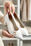 İlena Women's Double Mini Buckle Striped Pointed Toe Geometric Thick Square Heeled Office Stiletto