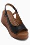 Marry Genuine Leather Black Elastic Wedge Heeled Women's Shoes