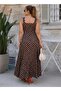 Buketli̇ Women's Square Collar Large Polka Dot Hem Flared Straps Combed Cotton Long Dress - 8