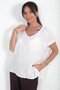 Women's Italian Cotton V-Neck Knit Lace Oversize Linen Blouse with Single Pocket - 3
