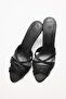 Heels 2623 - Black Satin Women's Heels with Thin Cross Straps - 4