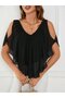 Women's Short Sleeve V-Neck Off the Shoulders Loose Chiffon Blouse - 6
