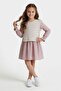 Pink Girl's Side Tie Sweater Floral Patterned Long Sleeve Dress 24524 - 4