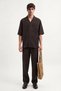 Brown Linen Blend Men's Trousers with Elastic Waist - 5