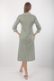 Women's Green Patterned V-Neck Three-Quarter Sleeve Buttoned Front Midi Dress - 4