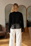 Women's Black Crew Neck Jacket with Lace Detail at the Hem Arm-26Y001078 - 2