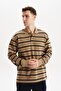 Ar-Ma Men's Polo Collar Sweatshirt Unprinted Striped Buttoned Pocketless Regular Fit Ringel Ottoman K30554952 - 3