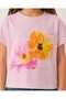 Girl's Floral Printed T-Shirt with Stone Pocket Detail - 3
