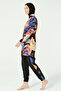 Sienna Patterned Full Covered Hijab Swimsuit Long Sleeve Zippered 25279-26 Black - 4