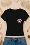 Women's Minimal Pink Paw Print Basic Daily Use V-Neck Slim Fit Lycra T-Shirt
