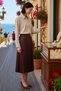 Women's Pleated A-Line Maxi Skirt Elastic Waist Suede Textured Knitted Comfortable Cut Casual Modern Stylish Elegant - 2