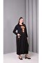 Women's Black Ethnic Patterned Long Sleeve Viscose Combed Cotton Stylish Dress