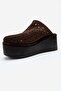 Lune Brown Suede Genuine Leather Perforated Women's Wedge Heeled Slippers - 6