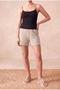 Women's Beige Textured Knitted Relaxed Fit High Waist Shorts Benedita - 3