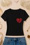 Women's Amor Heart Front and Back Printed Basic Daily Use V-Neck Slim Fit Lycra T-Shirt