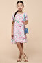 Printed Tiered Dress with Crew Neck and Short Sleeves