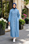 Women's Buttoned Light Blue Denim Hijab Dress - 4