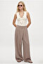 Women's Harper Elastic Waist Woven Modal Design Beige Wide Leg Pants