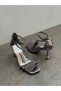Platinum Metallic Stone Heeled Women's Shoes - 4