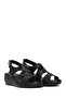 Women's Black Wedge Heeled Leather Comfort Sandals 26Sfd321718 - 2