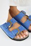 Fuga Women's Leather Genuine Leather Double Buckle Nubuck Blue Slippers - 3