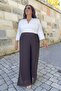 Elastic Waist Bib Detail Lined Pleated Wide-Legged Plus Size Chiffon Pants Skirt - 6