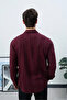 Men's Burgundy Comfortable Fit Long Sleeve Summer Striped Shirt - 4