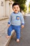 Boy's - Baby Set - Striped Seasonal Top and Bottom Set with Teddy Bear Pocket - 2