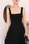 Square Neck Thick Strap Flared Midi Dress - 6