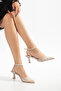 Mina Beige Women's Lace Heeled Shoes - 3