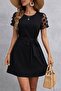 Women's Short Sleeve Crew Neck Belted Short Imported Crepe Dress