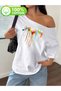 Women's Painted Paw Heart Printed Boat Neck Off Shoulder 100% Cotton T-Shirt