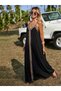 Women's Strappy V-Neck Ethnic Stripe Detailed Long Viscose Dress - 4