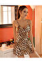 Leopard Patterned Satin Nightgown with Thin Straps for Women - 2