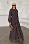 Robadan Gathered Waist Tie Casual Dress Brown 9465-E