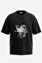 Gentleman Octopus Design Back Printed Cotton Black Oversize T-Shirt