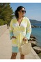 Peshtemal Bathrobe - Cotton - Hooded - Yellow Color with Green Stripes - 3